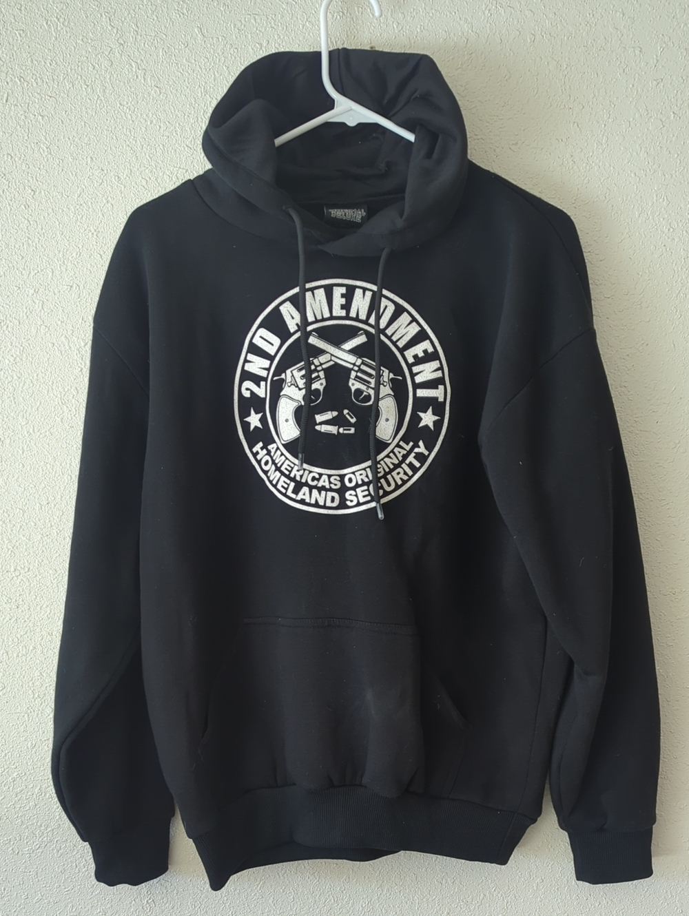 Original Deluxe Black Hoodie with White 2nd Amendment Graphic